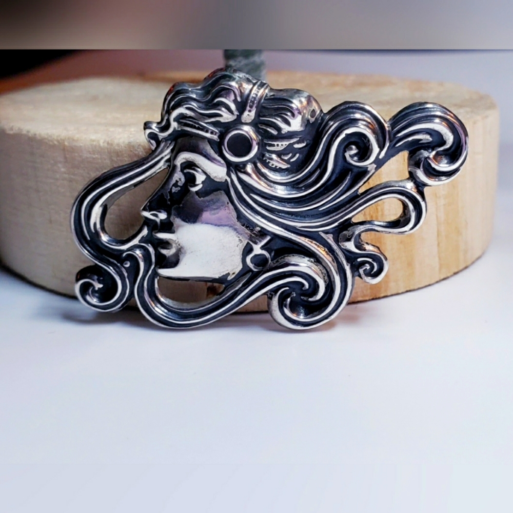 Vintage Sterling Silver Art Nouveau Goddess Brooch Pin